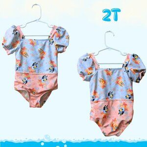 🩵 Bluey Floral Puff-Sleeved Toddler One Piece Swimsuit Size 2T UPF 50+
